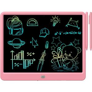 FLUESTON LCD Writing Tablet, Doodle Board Toys Gifts for 3-8 Year Old Girls Boys, 15 Inch Colorful Electronic Board Drawing Pad for Kids, Christmas Gifts for Toddler Educational Learning Travel, Pink