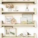 Vailando Set of 4 Natural Poplar Floating Shelves with Natural Grain - Wall Shelves for Living Room, Bedroom, Kitchen - Strong Load Capacity Holds 50lbs/Shelf - 16 Inch