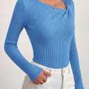 PRETTYGARDEN Womens Fall Long Sleeve Shirts Asymmetrical Tops (Blue, M)