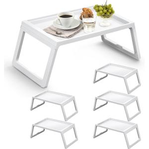 6 Pieces Breakfast in Bed Tray with Foldable Legs,26.8"x14" Bed Table Tray with Handles Serving Breakfast Tray for Couch Snack Sofa Home Sleepover Slumber Party (White)