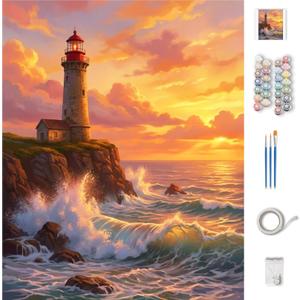 CT SUN Paint by Numbers for Adults - Aesthetic Cottagecore Landscape - Whimsical DIY Oil Painting Kits - Relaxing Arts and Crafts Gift - 16"x20" (The Golden Hour Coast)
