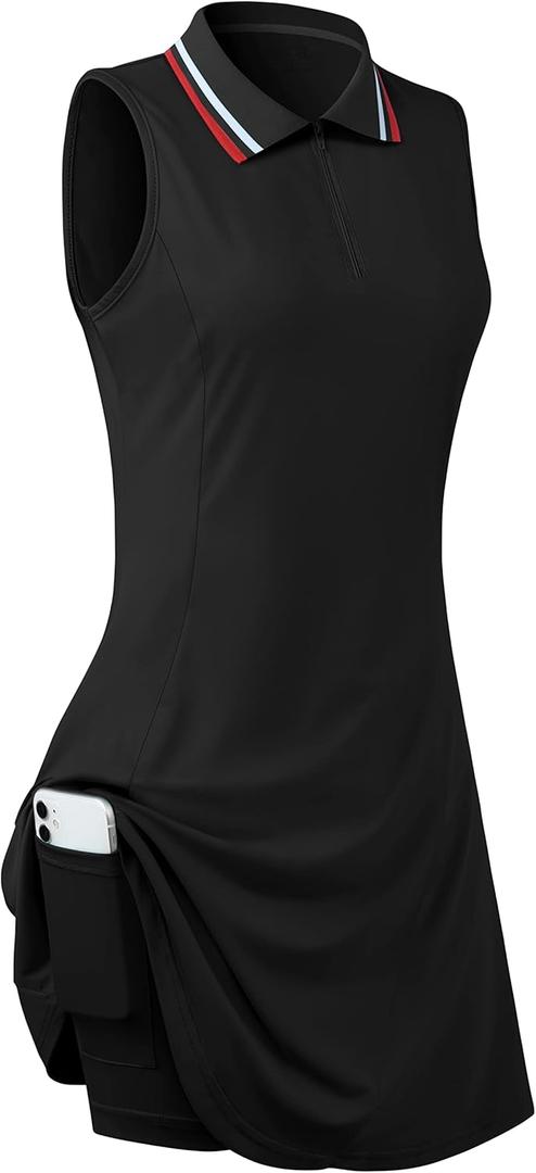 Womens Sleeveless Golf Tennis Dresses with Inner ShortsPockets for Workout Exercise (Medium, Black)