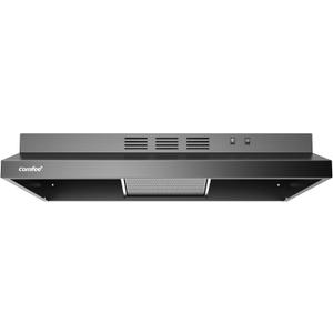 Comfee' Range Hood 30 Inch Ducted Ductless Vent Hood Durable Stainless Steel Kitchen Hood for Under Cabinet with 2 Reusable Filter, 200 CFM, 2 Speed Exhaust Fan (Black)