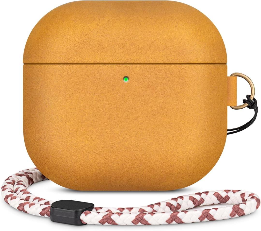 Leather Case Compatible with AirPods 4, D Clip Design with Hand Lanyard, Genuine Crazy Horse Leather Case for AirPods 4th Generation(2024),Handcrafted, Vintage Style, Khaki Brown