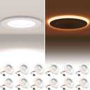 12 Pack 5/6 Inch LED Can Lights with Night Light, Metal 5CCT Retrofit Recessed Lighting Selectable 2700K-6000K Dimmable, 12W=75W, 1200LM Downlight with Metal Smooth Trim - ETL and Energy Star (5CCT+NT-WH)