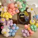 Happy Easter Balloon Garland Arch Kit, 153pcs Pink Yellow White Ballooons with Bunny Mylar Balloon White Daisy Balloon for Home Easter Party Decorations Girls Birthday Party Baby Shower Supplies