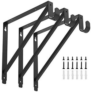 Heavy Duty Closet Rod & Shelf Brackets Clothes Hanger Pole Support Bracket Black 3 Pack
