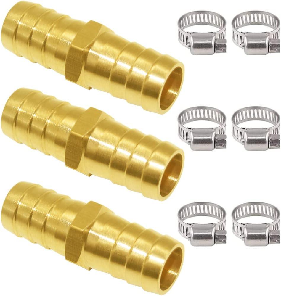 Joywayus 3PCS Solid Brass 5/8" Hose Repair Connectors with Stainless Steel Clamps Small Garden Water Hose End Parts Repair Kit Fitting