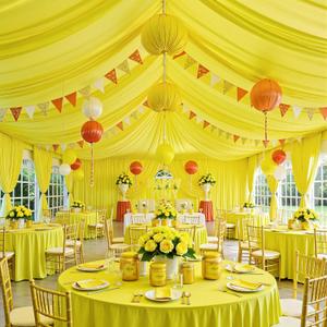 50ftx40ft Light Yellow Ceiling Curtain for Wedding Parties | 10 Panels Wrinkle-Free 40 FT Long Tent Draping Curtains for Wedding, Birthday & Theme Parties, 40ft Height with Rod Pocket