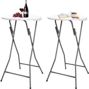 2 Pack 24" Round Folding High Top Cocktail Tables, 24 inch X 41 inch