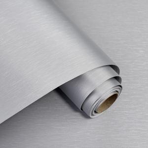 Metallic Grasscloth Peel and Stick Wallpaper Silver Satin Contact Paper 15.7"x 118.1" Modern Thicken Wall paper Self Adhesive Removable Vinyl WallPaper for kitchen Cabinets Countertops Fridge (wire drawing Silver)