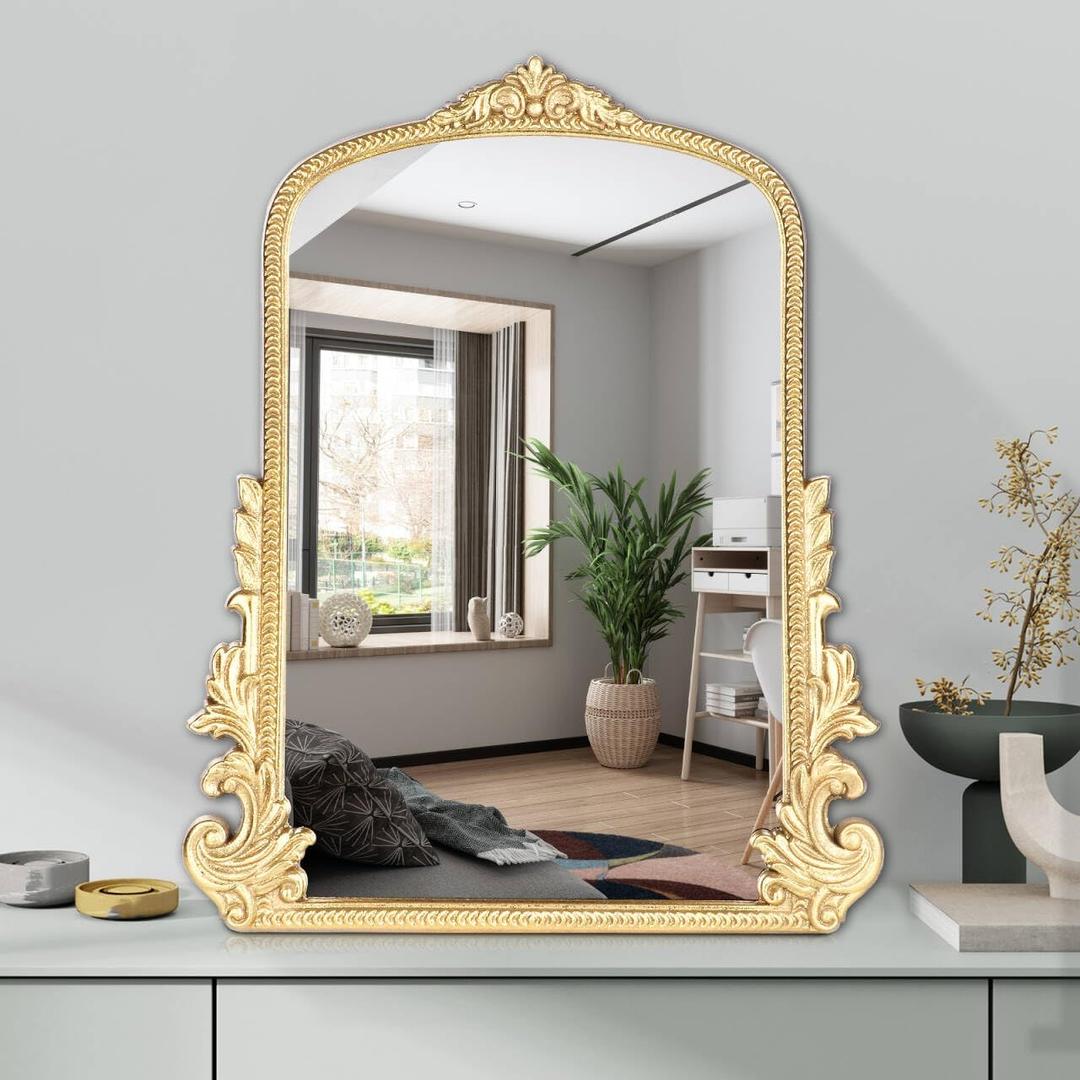 Vintage Small Arched Mirror, 20 * 16in Wall Mounted Vanity Mirror for Living Room, Bedroom, Bathroom, Entryway, Porch, Home and Dormitory, Versatile, Easy to Install, Space-Saving (20"L x 16"W, Gold)