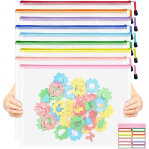 9pcs Mesh Zipper Pouch Bags, A3 Sizes, 9 Colors, Board Game Storage, Travel, School, Office Organize