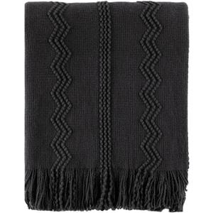 BATTILO HOME Black Throw Blanket with Fringe, Bed Throws for Home Decor, Decorative Black Knit Throw for Couch Sofa, 50"x60"
