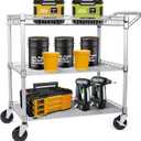 WDT 990Lbs Capacity Heavy Duty Rolling Utility Cart, NSF Rolling Carts with Wheels,Commercial Grade Metal Cart with Handle Bar & Shelf Liner,Trolley Serving Cart for Restaurant,Kitchen,Gray