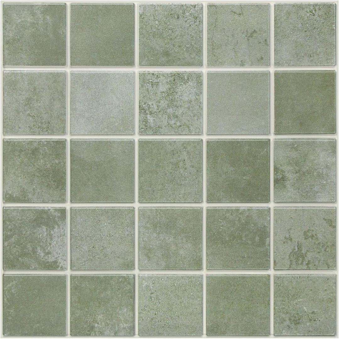 Commomy 10 Pcs Matte 3D Peel and Stick Tile 11.8"x11.8" Ultralight PVC Square Peel and Stick Backsplash for Kitchen Stick on Tiles for Bathroom,Living Room,Fireplace,Wall Decor,Textured Green