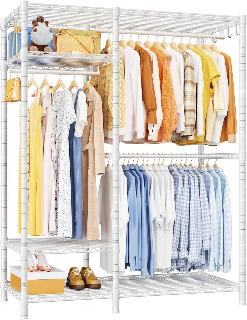 Ulif F7 Medium Garment Rack, Heavy Duty Clothes Rack, Clothing Racks for Hanging Clothes, 6-Tiers Freestanding Portable Closet Storage Rack 45'' W × 14.6'' D × 76.6'' H, Max Load 750 Lbs, White
