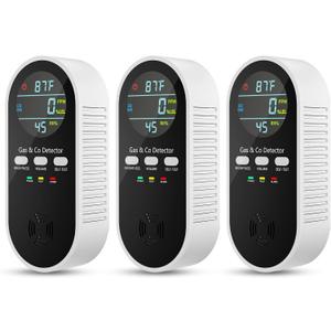 5-in-1 Natural Gas Leak Detector & Carbon Monoxide Detectors Plug in, Portable Carbon Monoxide Detector & Battery Backup with Brightness & Volume Adjustment for Home/RV/Travel/Camping (3 Packs)