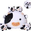 SQEQE Cow Stuffed Animal 5 in 1, Cute Cow Plush Bedtime Toys, Ultra Soft Dairy Cattle with 4 Babies Inside, Milk Cows Soft Plushies Pillow Gift for Kids Birthday Christmas Valentine's