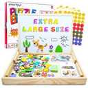 XL Wooden Education Toy Magnetic Kit - Easel Tabletop w/Whiteboard, Chalkboard