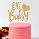 Glitter Oh Baby Cake Topper - Welcome Baby birthday Cake Decoration, Gender Reveal Baby Shower Party Supplies Gold, He-0036