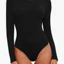 Womens Long Sleeve Bodysuit Round Neck Bodysuit Shirts for Women Crew Neck Body Suits Tops Fall Body Suit Pack S