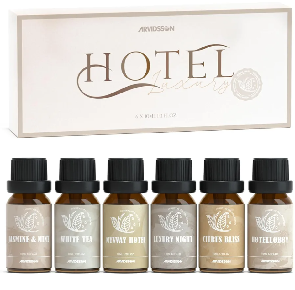 ARVIDSSON Hotel Diffuser Oils Gift Set, Hotel Scent Essential Oils for Diffuser, Luxury Fragrance Oil Blend - Jasmine & Mint, White Tea, Citrus Bliss, M-Way, Fancy Lobby, Gift for Women and Men