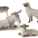 Willow Tree Sheltering Animals for The Holy Family, Giving Watch, Warmth, Protection, Gray-White Standing Goat, Gray Donkey, 2 White Sheep, Sculpted Hand-Painted Nativity Scene Figures, 4-Piece Set