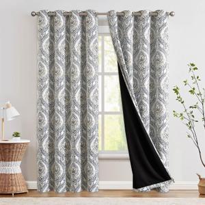 jinchan Blackout Curtains 90 Inch Length 2 Panels Blue Damask Medallion Window Curtains for Bedroom Grommet Thermal Insulated Drapes for Living Room Vintage Luxury Window Treatments Set