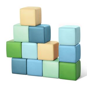 Todiby Foam Building Blocks for Toddlers：12-Pieces Wipeable Leather Stacking Cubes Kids - Large Soft Toys Play Set for Learning Construction Baby Preschool Daycare Therapy Birthday Gift (Yellow Green)