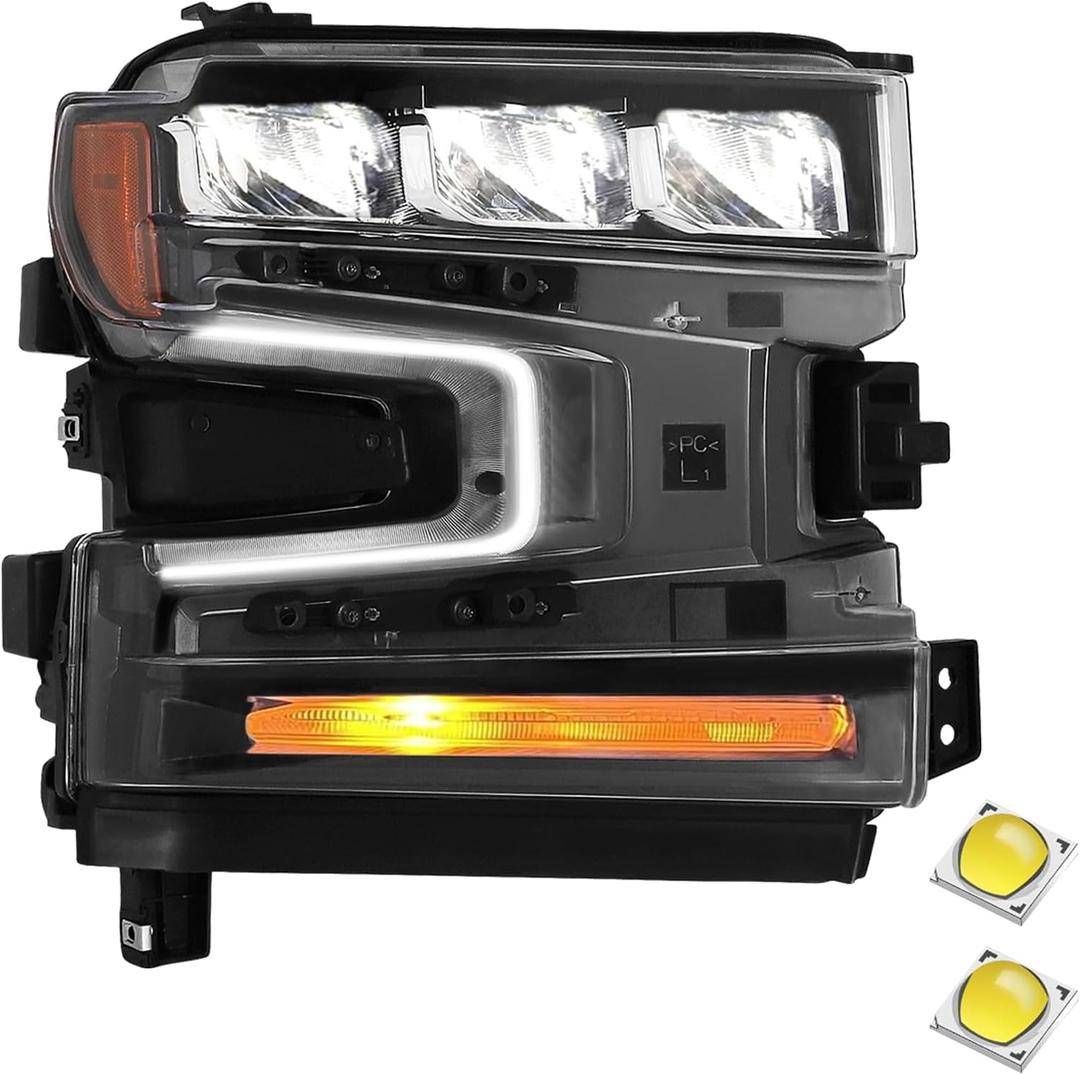 ELH Headlight Assembly LED With DRL Fit For 2019-2021 2019 2020 2021 Chevy Silverado 1500 LT WT RST LTZ SSV Custom High Country Head Lamp Right Side