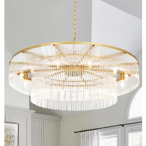 Modern Glass Chandelier Gold Chandeliers for High Ceiling Foyer Entryway Hanging Large Light Fixture for Grand Living Room Hall 39"