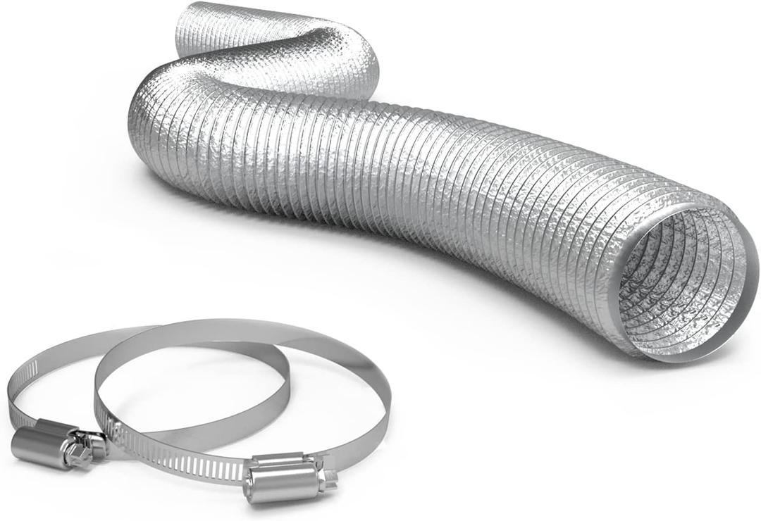 TerraBloom 4 Inch Aluminum Flex Duct - 25 FT Long, Flexible Ducting with 2 Clamps, 3 Layer HVAC Ventilation Air Hose - Great for Dryer, Grow Tent, Green Houses, Household HVAC Venting