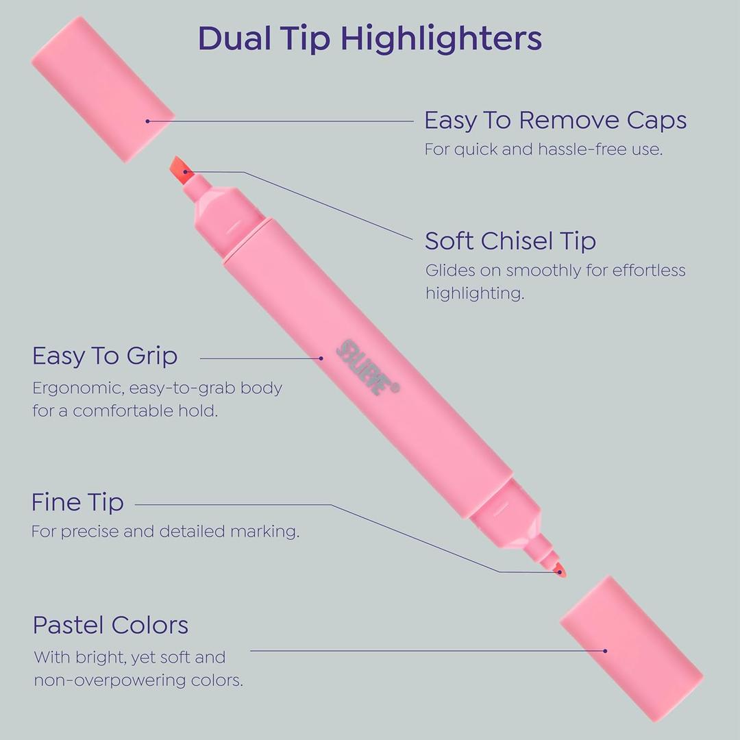 BLIEVE Aesthetic Cute Highlighters No Bleed Through, Dual Tip 6 Pack, Pastel Colors For Bible & Journaling