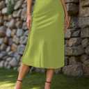 Modegal Women's Satin High Waist Hidden Elasticized Waistband Flared Casual A Line Midi Skirt