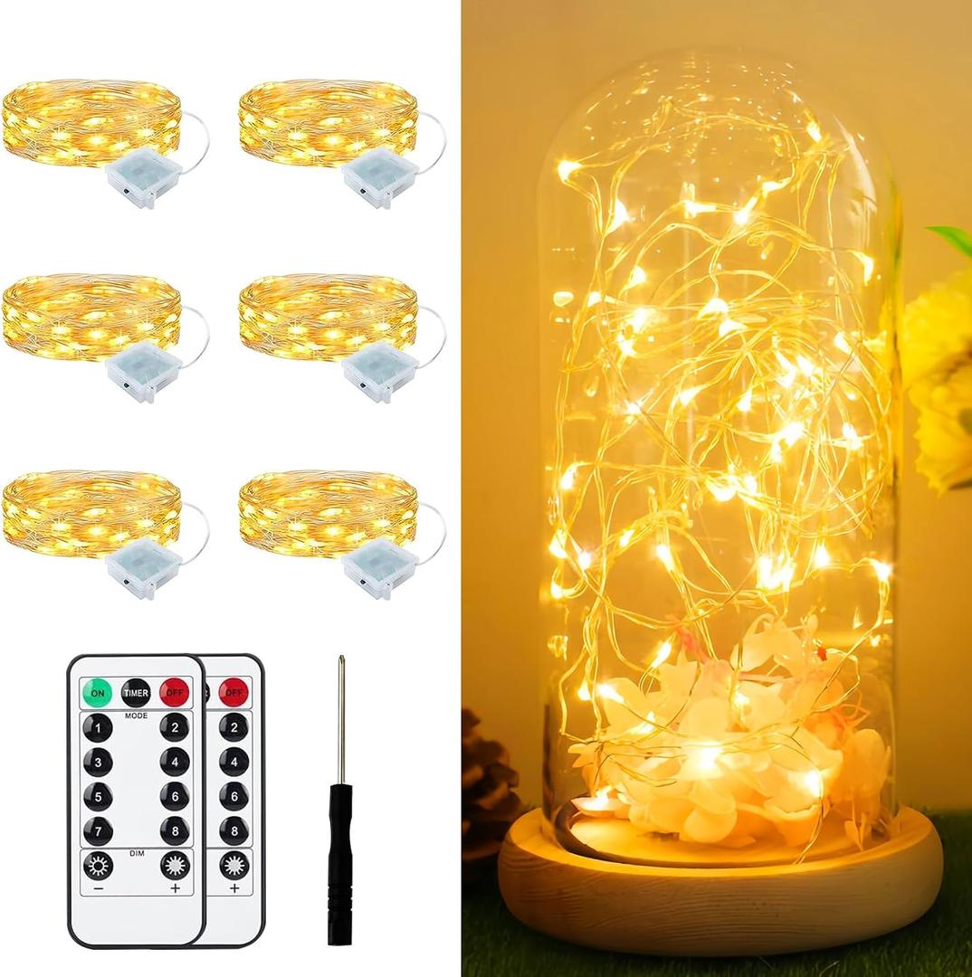 6 Pack Fairy Lights Battery Operated with Remote 7ft 20 LED Mini String Twinkle Lights Waterproof 8 Modes Firefly Starry Moon Lights for Mason Jars DIY Christmas Wedding Party Bedroom Decoration