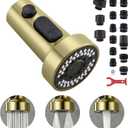 TIORIY Kitchen Faucet Head with 15 Adapters, High Pressure 3 Functions Pull Down Kitchen Spray Head Replacement, Pull Out Kitchen Sink Sprayer Nozzle, Brushed Gold, ABS