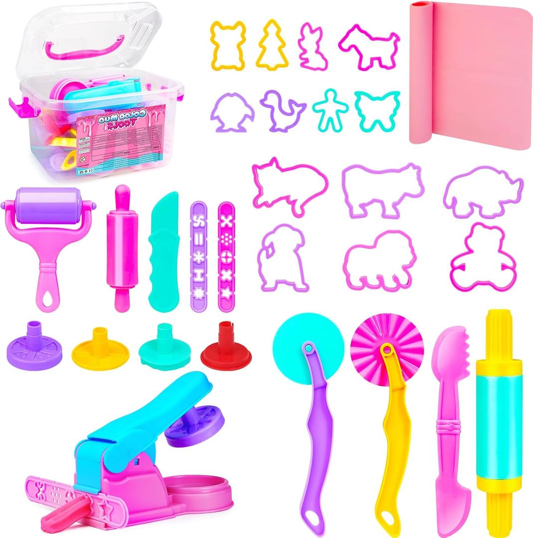 Playdough Tool Set for 2-8 Year Olds | 30-Piece Sensory Play Set with Animal Molds, Rolling Pin & Travel Storage Box | STEM Learning Toys for Preschool Classrooms | Birthday Gifts & Christmas Stuffers