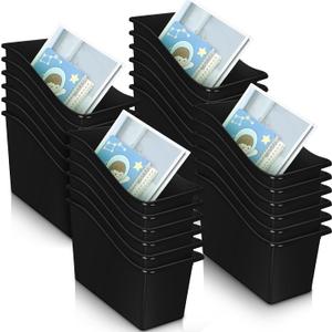 Fuutreo 12 Pieces Book Bins for Classroom Plastic Binder Holder Magazine Stuff Folder File Organizer Box for Home Office School Supplies(24 pcs,Black)
