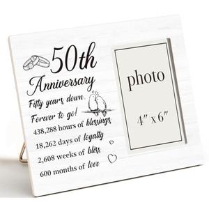 AKFVNSFK 50th Anniversary Picture Frame, 50th Anniversary Wedding Gifts for Parents Couple, Fifty Years Down Photo Frame for 4 x 6 Inch Photo