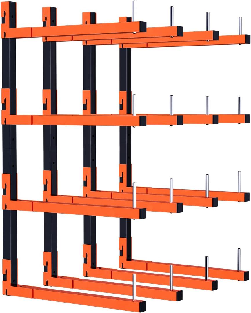 4 Pack Lumber Storage Rack, Wall Mount Removable Lumber Rack with 4-Level Holds Up 1040 Lbs, Heavy Duty Metal Garage Wood Organizer for Workshop, Basement, Indoor and Outdoor (4 Pack-8 Level)