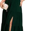 SCOMCHIC Womens Plus Size Maxi Dress Formal Short Sleeve Square Neck Smocked Side Split Flowy A Line Tiered Long Dress, 3XL