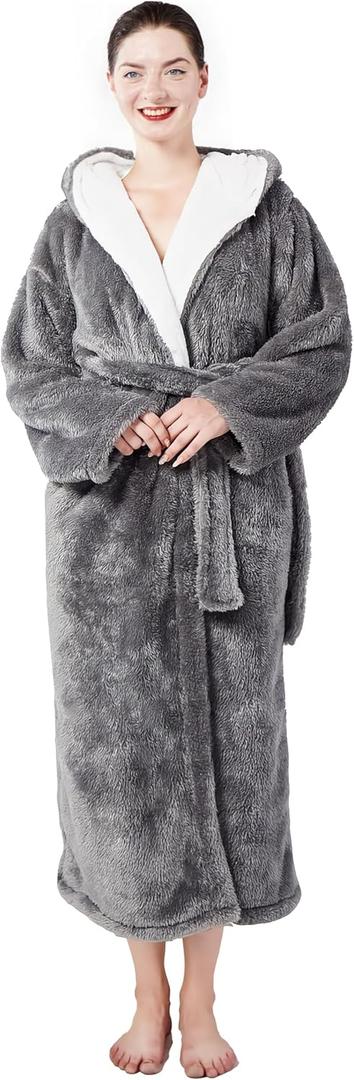 Women's robes hooded winter warm with pockets soft bathrobe for women Cozy Spa Lounge wear ladies plush full length