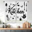 Black and White Kitchen Curtains for Bedroom 27.5Wx39H Inch Rod Pocket Farmhouse Rustic Grey Country Short Small Funny Fork Spoon Wooden 2 Panel Window Treatment Set for Living Room Decor