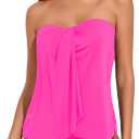 Tempt Me Two Piece Tankini Bathing Suits for Women Halter Bandeau Swim Top with Bottom Flyaway Tummy Control Swimsuit (Large, Hot Pink)
