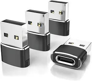 Elebase USB to USB C Adapter 4 Pack,USBC Female to A Male Car Charger,Type C Converter for iPhone 16 16e Pro Max,15 14 13 12 Plus,Apple Watch,Airpods,Compatible for Nintendo Switch,Samsung Galaxy S25