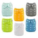 ALVABABY Baby Cloth Diaper 6 Pack with 12 Inserts One Size Cloth Diaper Covers Adjustable Washable Reusable for Baby Girls and Boys (01 Pure Color)