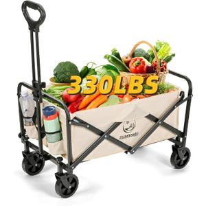 Folding Wagon Cart, Portable Large Capacity BeachHeavy Duty Utility Collapsible with All-Terrain WheelsCart Foldable Wagon for Camping,Shopping,Beach, Garden(Beige)