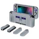 PlayVital AlterGrips Ergonomic Grips Cover for Nintendo Switch, [2 Design] Interchangeable Comfort Dockable Protective Case with Screen Protector & Thumb Grip Buttons Caps - Classics NES Style