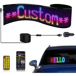 USB 5V LED Sign for Car, Custom Programmable LED Sign for Taxi Driver, Business, Holidays Scrolling Display, Flexible Matrix Panel(15"x4")